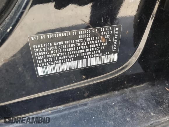 ✅ 2014 Volkswagen Jetta S • VIN: 3VW2K7AJ3EM207227 • Lot: 71014545. Listed on Copart with 141,600 mi. Free auction sales archive from the USA and detailed vehicle history report at DreamBid. Image 12.