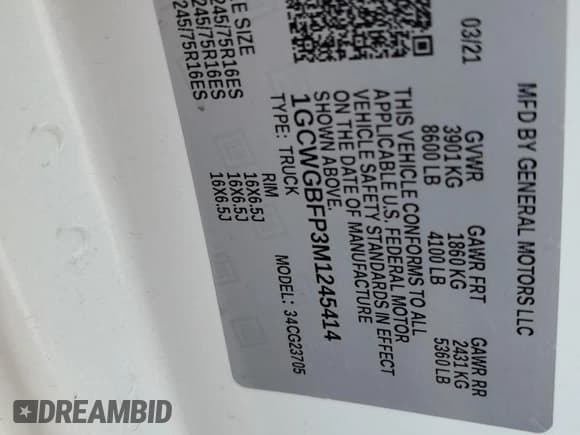 ✅ 2021 Chevrolet Express Cargo • VIN: 1GCWGBFP3M1245414 • Lot: 70534034. Listed on Copart with 48,690 mi. Free auction sales archive from the USA and detailed vehicle history report at DreamBid. Image 13.