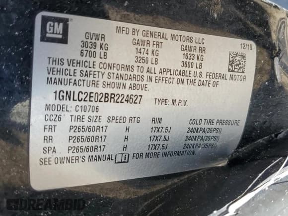 ✅ 2011 Chevrolet Tahoe Commercial • VIN: 1GNLC2E02BR224627 • Lot: 50222855. Listed on Copart with 167,553 mi. Free auction sales archive from the USA and detailed vehicle history report at DreamBid. Image 13.