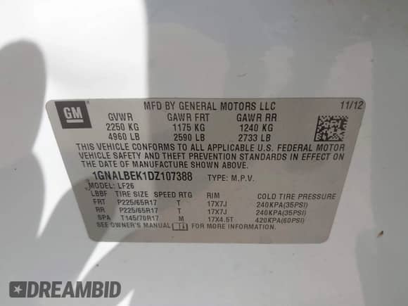 2013 Chevrolet Equinox LS with VIN 1GNALBEK1DZ107388, listed as a IAAI auction lot 43443652 with 188,349 mi miles and . Bid and sale history available at DreamBid. Image 9.