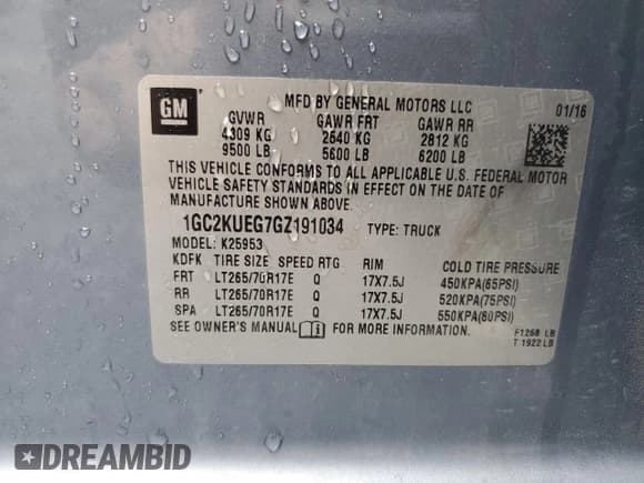 ✅ 2016 Chevrolet Silverado 2500HD Work Truck • VIN: 1GC2KUEG7GZ191034 • Lot: 55250545. Wystawiony na Copart z przebiegiem Nie podano. Bezpłatny archiwum sprzedaży aukcyjnych z USA i szczegółowy raport historii pojazdu na DreamBid. Zdjęcie 12.