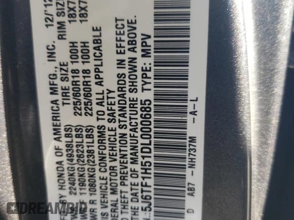 ✅ 2013 Honda Crosstour EX-L • VIN: 5J6TF1H51DL000685 • Lot: 90932195. Wystawiony na Copart z przebiegiem 62 912 mil. Bezpłatny archiwum sprzedaży aukcyjnych z USA i szczegółowy raport historii pojazdu na DreamBid. Zdjęcie 13.