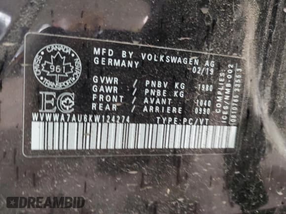 ✅ 2019 Volkswagen Golf R • VIN: WVWWA7AU6KW124274 • Lot: 91013505. Wystawiony na Copart z przebiegiem 83 848 mil. Bezpłatny archiwum sprzedaży aukcyjnych z USA i szczegółowy raport historii pojazdu na DreamBid. Zdjęcie 12.