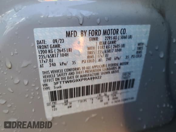 ✅ 2023 Ford Maverick Lariat Advanced • VIN: 3FTTW8G9XPRA99922 • Лот: 89200195. Опубликован ранее на Copart с пробегом 7 482 миль. Бесплатный доступ к архиву аукционных продаж из США и подробный отчёт об истории автомобиля на DreamBid. Изображение 13.