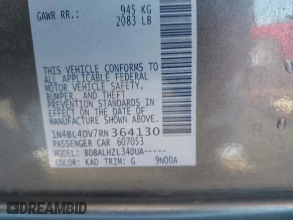 ✅ 2024 Nissan Altima SV • VIN: 1N4BL4DV7RN364130 • Lot: 43894213. Listed on IAAI with 47,211 mi. Free auction sales archive from the USA and detailed vehicle history report at DreamBid. Image 9.