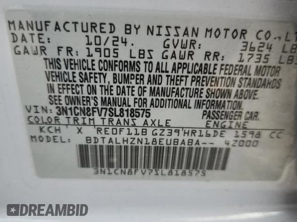 ✅ 2025 Nissan Versa SR • VIN: 3N1CN8FV7SL818575 • Лот: 87366055. Опубликован ранее на Copart с пробегом 2 254 миль. Бесплатный доступ к архиву аукционных продаж из США и подробный отчёт об истории автомобиля на DreamBid. Изображение 12.