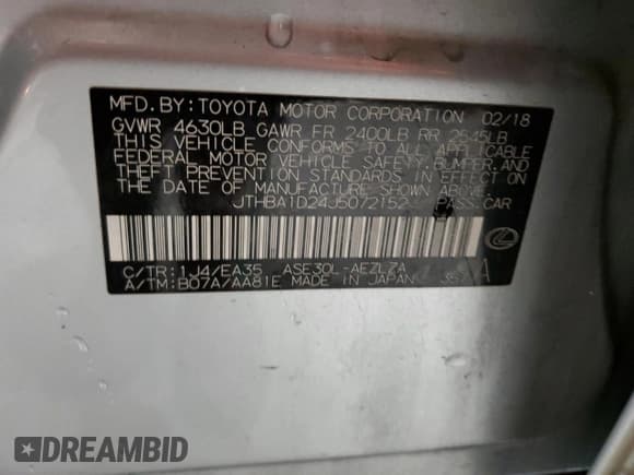 ✅ 2018 Lexus IS 300 F Sport • VIN: JTHBA1D24J5072152 • Lot: 51959625. Listed on Copart with Not provided. Free auction sales archive from the USA and detailed vehicle history report at DreamBid. Image 12.