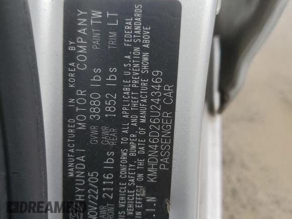 ✅ 2006 Hyundai Elantra GLS • VIN: KMHDN46D26U243469 • Lot: 86695365. Listed on Copart with 227,791 mi. Free auction sales archive from the USA and detailed vehicle history report at DreamBid. Image 12.