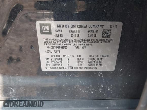 ✅ 2020 Buick Encore Preferred • VIN: KL4CJESBXLB093425 • Lot: 42996109. Listed on IAAI with 74,089 mi. Free auction sales archive from the USA and detailed vehicle history report at DreamBid. Image 9.