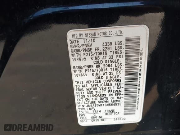 ✅ 2011 Nissan Rogue S • VIN: JN8AS5MT1BW564535 • Lot: 43790395. Listed on IAAI with 160,180 mi. Free auction sales archive from the USA and detailed vehicle history report at DreamBid. Image 9.