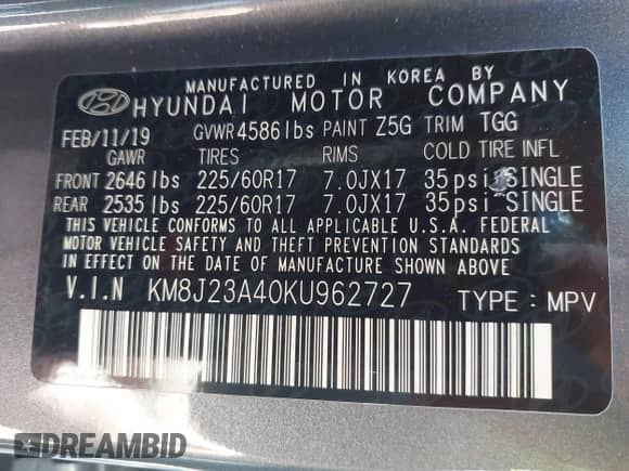 ✅ 2019 Hyundai Tucson SE • VIN: KM8J23A40KU962727 • Lot: 43103436. Wystawiony na IAAI z przebiegiem 95 441 mil mil. Skorzystaj z bezpłatnego archiwum sprzedaży aukcyjnych z USA i zobacz szczegółowy raport historii pojazdu na DreamBid. Zdjęcie 9.