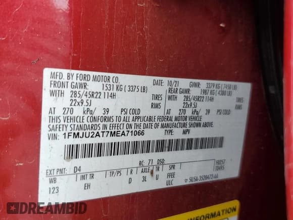 ✅ 2021 Ford Expedition Limited • VIN: 1FMJU2AT7MEA71066 • Lot: 81839995. Listed on Copart with 39,245 mi. Free auction sales archive from the USA and detailed vehicle history report at DreamBid. Image 13.