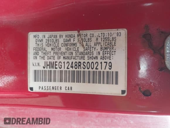 ✅ 1994 Honda Civic • VIN: JHMEG1248RS002179 • Лот: 43755735. Опубликован ранее на IAAI с пробегом 136 739 миль. Бесплатный доступ к архиву аукционных продаж из США и подробный отчёт об истории автомобиля на DreamBid. Изображение 9.