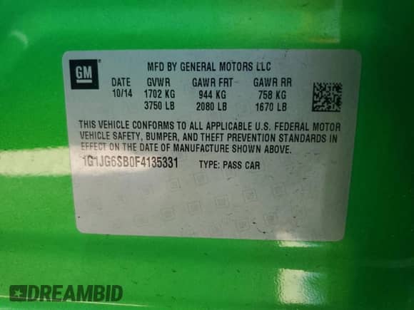 ✅ 2015 Chevrolet Sonic RS • VIN: 1G1JG6SB0F4135331 • Лот: 73891284. Размещён на Copart с пробегом 68 198 миль миль. Получите бесплатный доступ к архиву аукционных продаж из США и посмотрите подробный отчёт об истории автомобиля на DreamBid. Изображение 14.