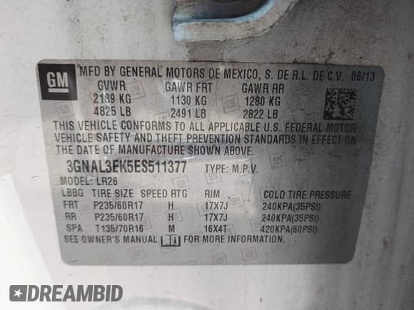 ✅ 2014 Chevrolet Captiva Sport LT • VIN: 3GNAL3EK5ES511377 • Lot: 41356008. Wystawiony na IAAI z przebiegiem 186 661 mil. Bezpłatny archiwum sprzedaży aukcyjnych z USA i szczegółowy raport historii pojazdu na DreamBid. Zdjęcie 9.