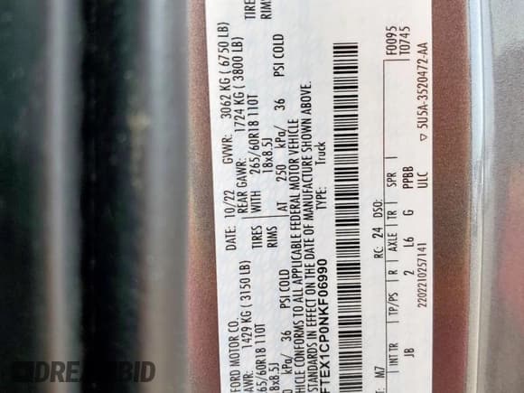 ✅ 2022 Ford F-150 XL • VIN: 1FTEX1CP0NKF06990 • Лот: 63244935. Опубликован ранее на Copart с пробегом 21 383 миль. Бесплатный доступ к архиву аукционных продаж из США и подробный отчёт об истории автомобиля на DreamBid. Изображение 12.