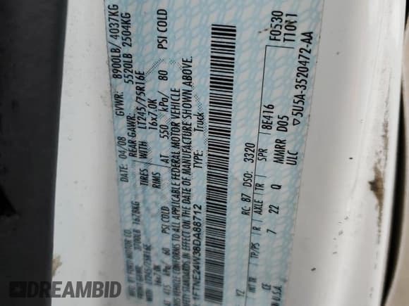 ✅ 2008 Ford Econoline Cargo Commercial • VIN: 1FTNE24W38DA88712 • Лот: 70711695. Опубликован ранее на Copart с пробегом 219 280 миль. Бесплатный доступ к архиву аукционных продаж из США и подробный отчёт об истории автомобиля на DreamBid. Изображение 14.