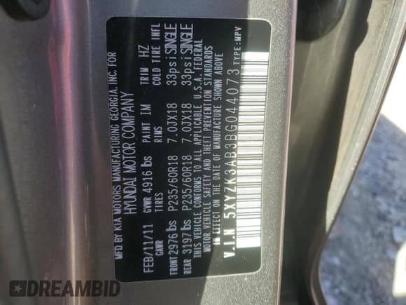 ✅ 2011 Hyundai Santa Fe Limited • VIN: 5XYZK3AB3BG044073 • Lot: 77100334. Listed on Copart with 216,892 mi. Free auction sales archive from the USA and detailed vehicle history report at DreamBid. Image 13.