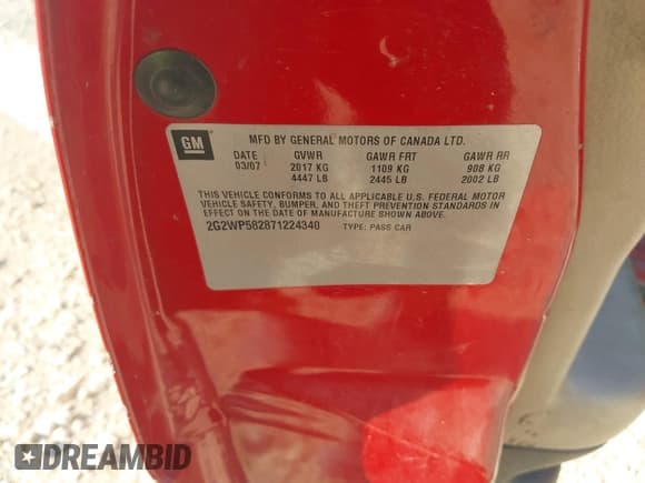 ✅ 2007 Pontiac Grand Prix • VIN: 2G2WP582871224340 • Lot: 42972492. Wystawiony na IAAI z przebiegiem 228 485 mil. Bezpłatny archiwum sprzedaży aukcyjnych z USA i szczegółowy raport historii pojazdu na DreamBid. Zdjęcie 9.