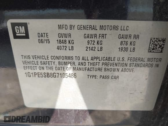 ✅ 2016 Chevrolet Cruze LT • VIN: 1G1PE5SB8G7105486 • Lot: 43157670. Listed on IAAI with 108,478 mi. Free auction sales archive from the USA and detailed vehicle history report at DreamBid. Image 9.