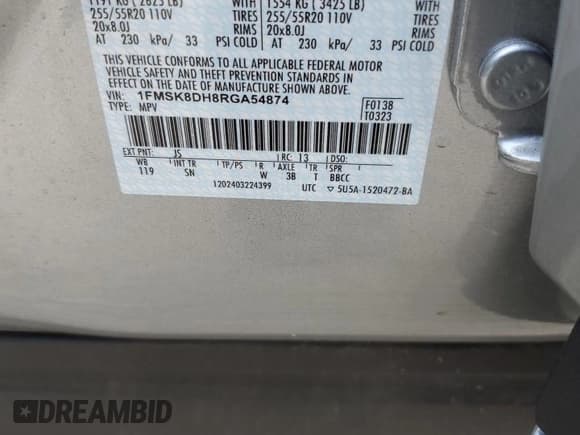 ✅ 2024 Ford Explorer XLT • VIN: 1FMSK8DH8RGA54874 • Lot: 54078925. Wystawiony na Copart z przebiegiem 8 733 mil. Bezpłatny archiwum sprzedaży aukcyjnych z USA i szczegółowy raport historii pojazdu na DreamBid. Zdjęcie 13.