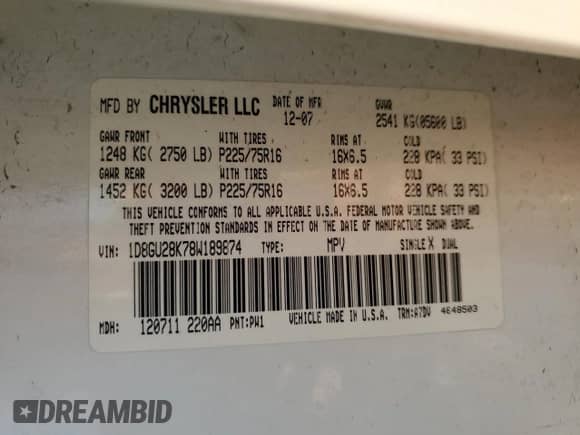 2008 Dodge Nitro SXT с VIN 1D8GU28K78W189874, выставлен на аукционе Copart как лот 75622374 с пробегом 141 480 миль миль и Списание • Salvage title. История ставок и продаж доступна на DreamBid. Изображение 12.