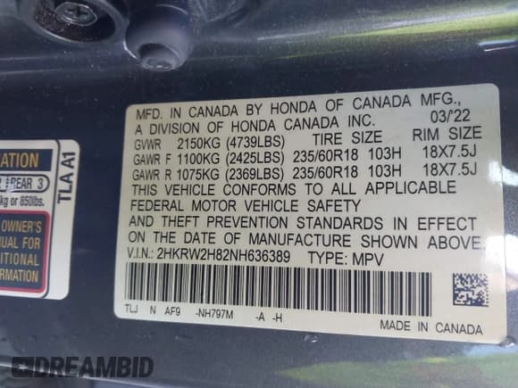 ✅ 2022 Honda CR-V EX-L • VIN: 2HKRW2H82NH636389 • Lot: 43582861. Wystawiony na IAAI z przebiegiem 83 781 mil. Bezpłatny archiwum sprzedaży aukcyjnych z USA i szczegółowy raport historii pojazdu na DreamBid. Zdjęcie 9.