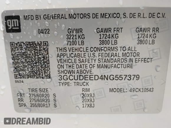✅ 2022 Chevrolet Silverado 1500 RST • VIN: 3GCUDEED4NG557379 • Lot: 43518325. Listed on IAAI with 55,375 mi. Free auction sales archive from the USA and detailed vehicle history report at DreamBid. Image 9.