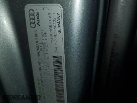 ✅ 2007 Audi A8 4.2L • VIN: WAUMV44E27N020213 • Lot: 93978605. Wystawiony na Copart z przebiegiem 145 686 mil. Bezpłatny archiwum sprzedaży aukcyjnych z USA i szczegółowy raport historii pojazdu na DreamBid. Zdjęcie 12.