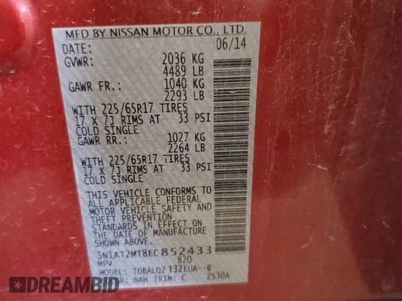 ✅ 2014 Nissan Rogue SL • VIN: 5N1AT2MT8EC852433 • Лот: 70553535. Опубликован ранее на Copart с пробегом 96 126 миль. Бесплатный доступ к архиву аукционных продаж из США и подробный отчёт об истории автомобиля на DreamBid. Изображение 14.