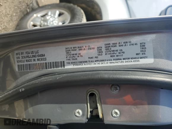 ✅ 2022 Ram 2500 Big Horn • VIN: 3C6UR5JL8NG104064 • Lot: 45216255. Listed on Copart with 65,475 mi. Free auction sales archive from the USA and detailed vehicle history report at DreamBid. Image 12.