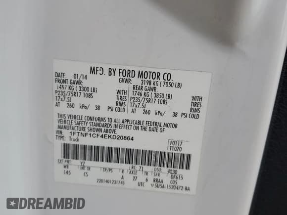 ✅ 2014 Ford F-150 XL • VIN: 1FTNF1CF4EKD20864 • Lot: 86454195. Listed on Copart with 315,594 mi. Free auction sales archive from the USA and detailed vehicle history report at DreamBid. Image 12.