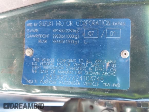 ✅ 2002 Suzuki XL7 Standard • VIN: JS3TX92V624103748 • Lot: 42484935. Listed on IAAI with 211,323 mi. Free auction sales archive from the USA and detailed vehicle history report at DreamBid. Image 9.