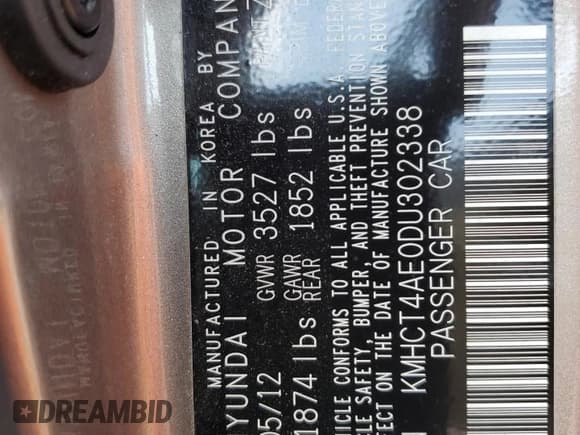 ✅ 2013 Hyundai Accent GLS • VIN: KMHCT4AE0DU302338 • Lot: 60175755. Listed on Copart with 143,450 mi. Free auction sales archive from the USA and detailed vehicle history report at DreamBid. Image 12.