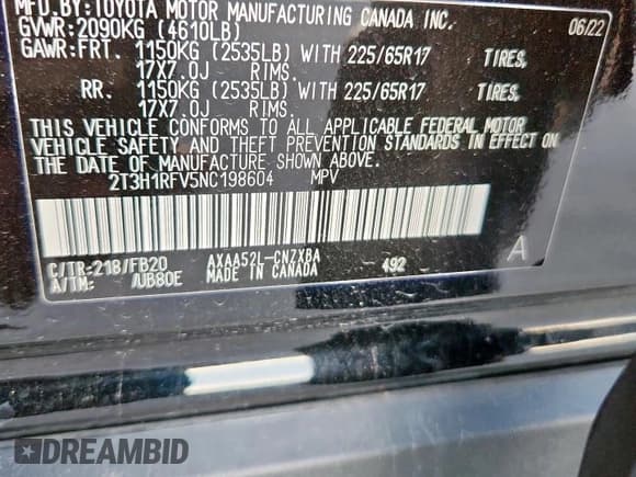 ✅ 2022 Toyota RAV4 LE • VIN: 2T3H1RFV5NC198604 • Lot: 82107685. Wystawiony na Copart z przebiegiem 32 272 mil. Bezpłatny archiwum sprzedaży aukcyjnych z USA i szczegółowy raport historii pojazdu na DreamBid. Zdjęcie 13.