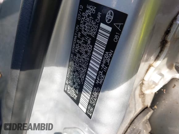 ✅ 2012 Toyota Prius One • VIN: JTDKDTB31C1515934 • Lot: 43796179. Listed on IAAI with 89,708 mi. Free auction sales archive from the USA and detailed vehicle history report at DreamBid. Image 9.