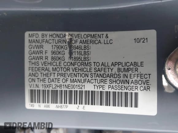 ✅ 2022 Honda Civic Sport • VIN: 19XFL2H81NE001521 • Лот: 43649173. Опубликован ранее на IAAI с пробегом 65 322 миль. Бесплатный доступ к архиву аукционных продаж из США и подробный отчёт об истории автомобиля на DreamBid. Изображение 9.