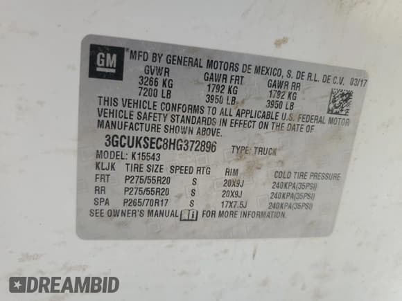 ✅ 2017 Chevrolet Silverado 1500 LTZ • VIN: 3GCUKSEC8HG372896 • Лот: 68033435. Опубликован ранее на Copart с пробегом 175 982 миль. Бесплатный доступ к архиву аукционных продаж из США и подробный отчёт об истории автомобиля на DreamBid. Изображение 12.