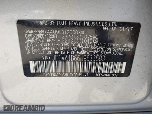 ✅ 2017 Subaru WRX • VIN: JF1VA1B66H9833583 • Lot: 43067415. Listed on IAAI with 80,509 mi. Free auction sales archive from the USA and detailed vehicle history report at DreamBid. Image 9.