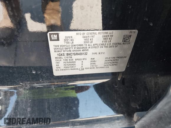 ✅ 2016 GMC Yukon SLT • VIN: 1GKS1BKC7GR409132 • Lot: 43043255. Listed on IAAI with 178,256 mi. Free auction sales archive from the USA and detailed vehicle history report at DreamBid. Image 9.