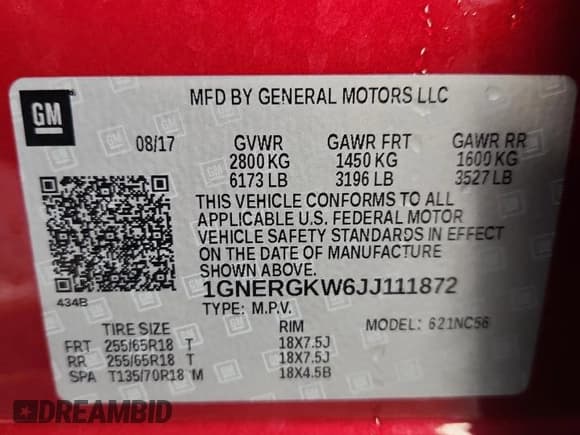 ✅ 2018 Chevrolet Traverse LT Cloth • VIN: 1GNERGKW6JJ111872 • Lot: 93388045. Listed on Copart with 210,816 mi. Free auction sales archive from the USA and detailed vehicle history report at DreamBid. Image 13.