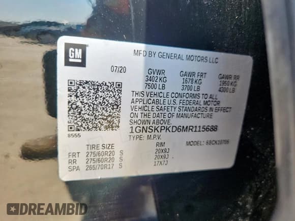 ✅ 2021 Chevrolet Tahoe Z71 • VIN: 1GNSKPKD6MR115688 • Лот: 67231705. Опубликован ранее на Copart с пробегом 120 003 миль. Бесплатный доступ к архиву аукционных продаж из США и подробный отчёт об истории автомобиля на DreamBid. Изображение 12.