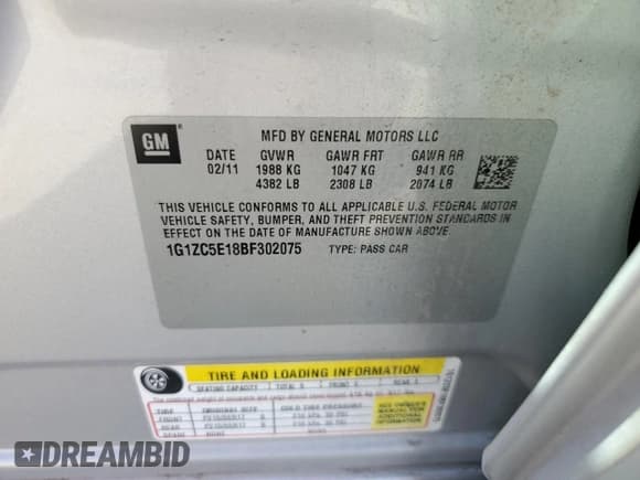 ✅ 2011 Chevrolet Malibu 1LT • VIN: 1G1ZC5E18BF302075 • Lot: 75411054. Listed on Copart with 94,794 mi. Free auction sales archive from the USA and detailed vehicle history report at DreamBid. Image 12.