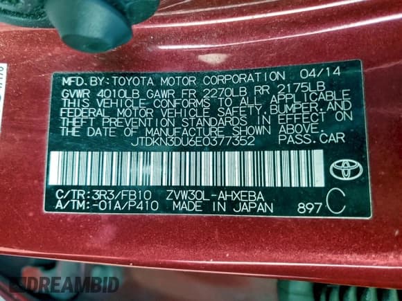 ✅ 2014 Toyota Prius Two • VIN: JTDKN3DU6E0377352 • Lot: 94408275. Wystawiony na Copart z przebiegiem Nie podano. Bezpłatny archiwum sprzedaży aukcyjnych z USA i szczegółowy raport historii pojazdu na DreamBid. Zdjęcie 12.