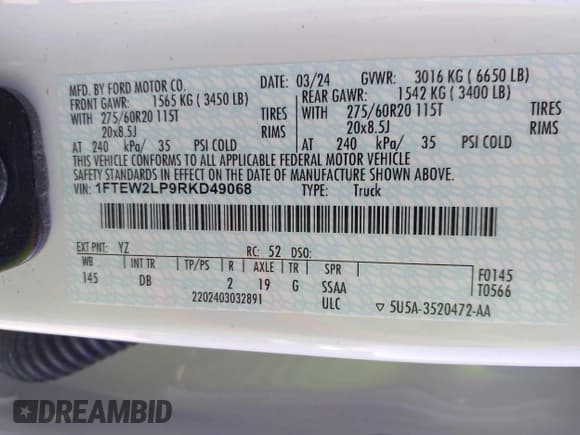 ✅ 2024 Ford F-150 STX • VIN: 1FTEW2LP9RKD49068 • Лот: 43482454. Опубликован ранее на IAAI с пробегом 1 962 миль. Бесплатный доступ к архиву аукционных продаж из США и подробный отчёт об истории автомобиля на DreamBid. Изображение 9.