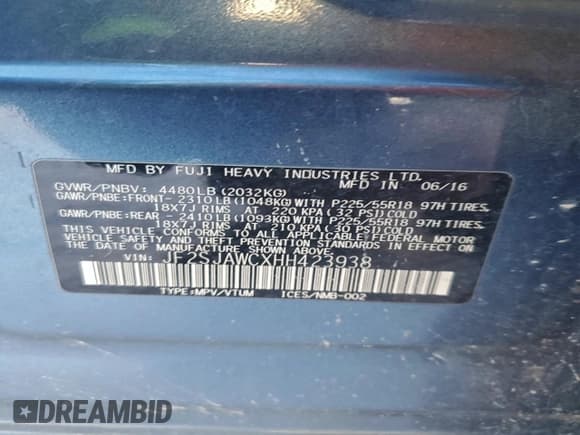 ✅ 2017 Subaru Forester Touring • VIN: JF2SJAWCXHH423938 • Lot: 95408875. Listed on Copart with 219,939 mi. Free auction sales archive from the USA and detailed vehicle history report at DreamBid. Image 13.