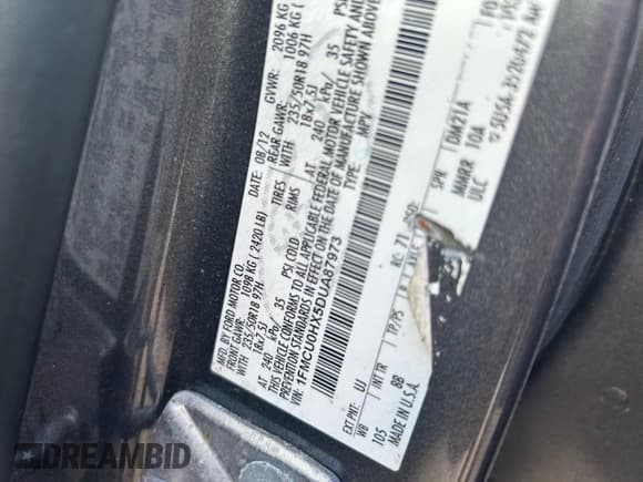 ✅ 2013 Ford Escape SEL • VIN: 1FMCU0HX5DUA87973 • Lot: 91933465. Wystawiony na Copart z przebiegiem Nie podano. Bezpłatny archiwum sprzedaży aukcyjnych z USA i szczegółowy raport historii pojazdu na DreamBid. Zdjęcie 10.