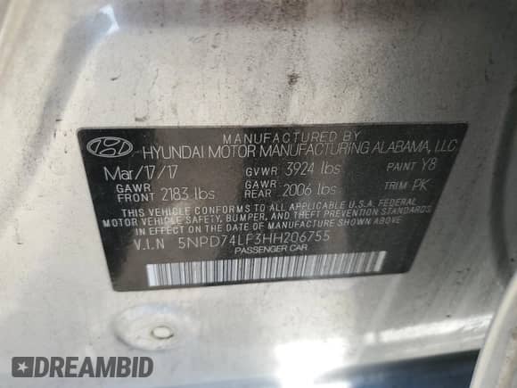 2017 Hyundai Elantra SE with VIN 5NPD74LF3HH206755, listed as a Copart auction lot 85148895 with 145,761 mi miles and Salvage title. Bid and sale history available at DreamBid. Image 12.