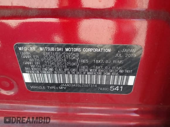 ✅ 2020 Mitsubishi Outlander SE • VIN: JA4AD3A35LZ007314 • Лот: 43430107. Опубликован ранее на IAAI с пробегом 71 174 миль. Бесплатный доступ к архиву аукционных продаж из США и подробный отчёт об истории автомобиля на DreamBid. Изображение 9.