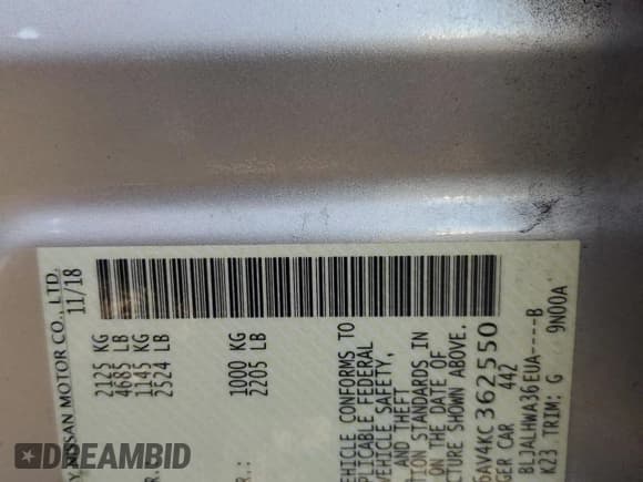 ✅ 2019 Nissan Maxima Platinum • VIN: 1N4AA6AV4KC362550 • Lot: 85938945. Wystawiony na Copart z przebiegiem 87 531 mil. Bezpłatny archiwum sprzedaży aukcyjnych z USA i szczegółowy raport historii pojazdu na DreamBid. Zdjęcie 12.